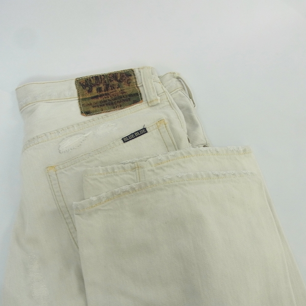 実際に弊社で買取させて頂いたBLUE BLUE/ブルーブルー リペア加工 クラッシュデニムパンツ ホワイト 31の画像 9枚目