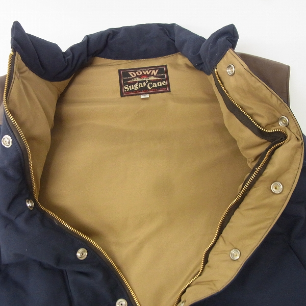 実際に弊社で買取させて頂いたSUGAR CANE/シュガーケーン ダウンベスト  レザーヨーク/ネイビー/SC12340/XLの画像 4枚目