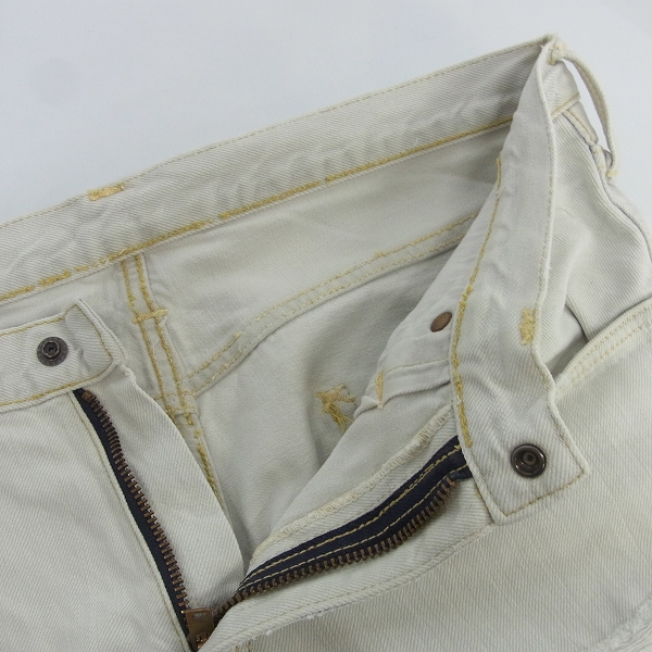 実際に弊社で買取させて頂いたBLUE BLUE/ブルーブルー リペア加工 クラッシュデニムパンツ ホワイト 31の画像 5枚目