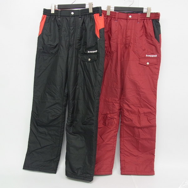 実際に弊社で買取させて頂いたle coq sportif/ルコック ゴルフウェア 中綿ナイロン パンツ 防寒 裾アジャスター ブラック/レッド L 2点セット