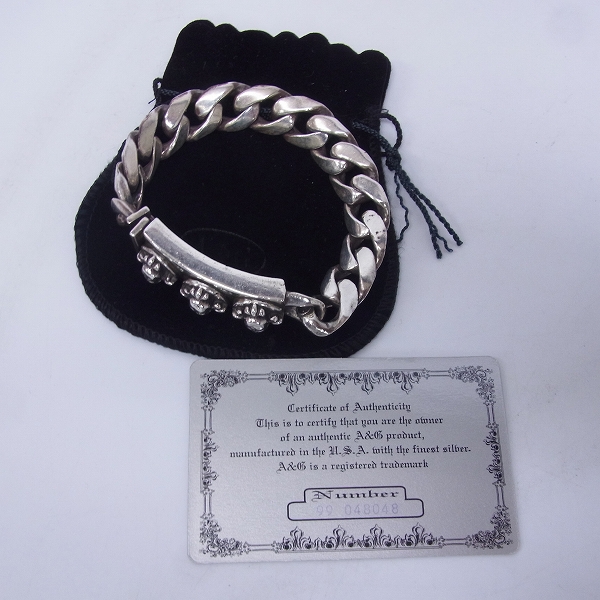 実際に弊社で買取させて頂いた【ギャラ付き】A&G/エーアンドジー 3スカル IDブレスレット SVの画像 5枚目