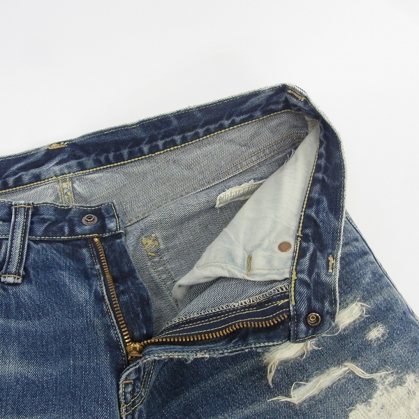 実際に弊社で買取させて頂いたBLUE BLUE/ブルーブルー リペア加工 クラッシュデニムパンツ インディゴ 31の画像 5枚目
