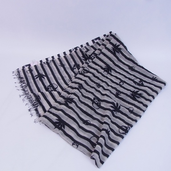 実際に弊社で買取させて頂いたlucien pellat-finet/ルシアンペラフィネ カシミヤ ボーダーストール ガンジャ&スカル