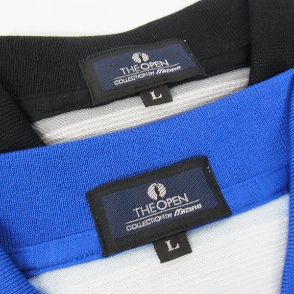 実際に弊社で買取させて頂いたMIZUNO/ミズノ ゴルフウェア 半袖 ポロシャツ ボーダー柄 緑系/赤系/黒系/青系 4点セット/Lの画像 1枚目