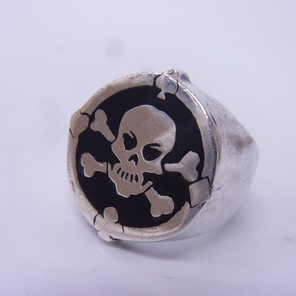 実際に弊社で買取させて頂いたCRAZY PIG/クレイジーピッグ エナメル スカル＆クロスボーン+4エース リング 17.5号