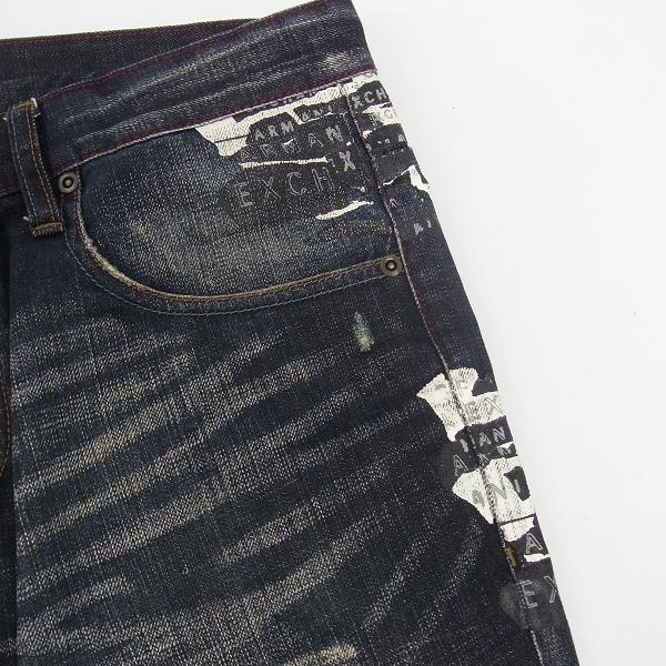 実際に弊社で買取させて頂いたARMANI EXCHANGE/アルマーニエクスチェンジ ダメージ加工 プリント デニムパンツ 31の画像 7枚目