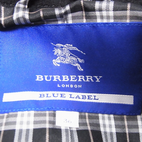実際に弊社で買取させて頂いたBURBERRY BLUE LABEL/バーバリーブルーレーベル ウール トレンチコート 裏地チェック ブラック/36の画像 2枚目