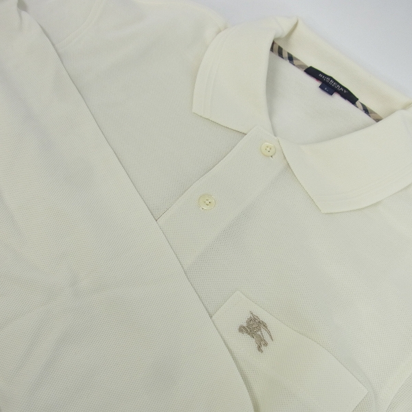 実際に弊社で買取させて頂いたBURBERRY LONDON/バーバリーロンドン ゴルフウェア ロゴ刺繍 長袖ポロシャツ ホワイト Lの画像 5枚目