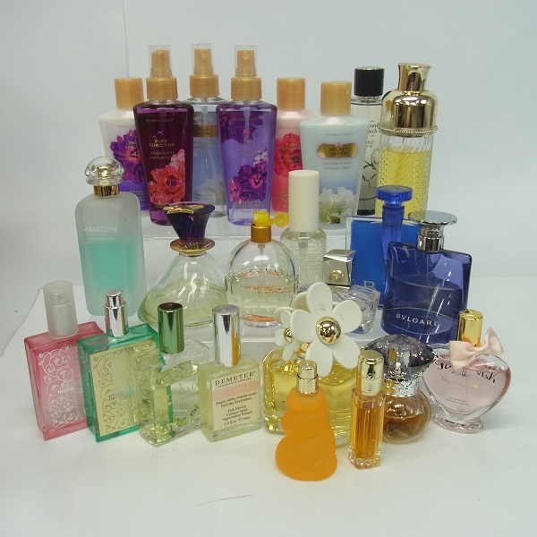 実際に弊社で買取させて頂いたBVLGARI、LOVE SPELL、MARC JACOBS 他　香水、ボディーローション、フレグランスミスト　20点以上セット