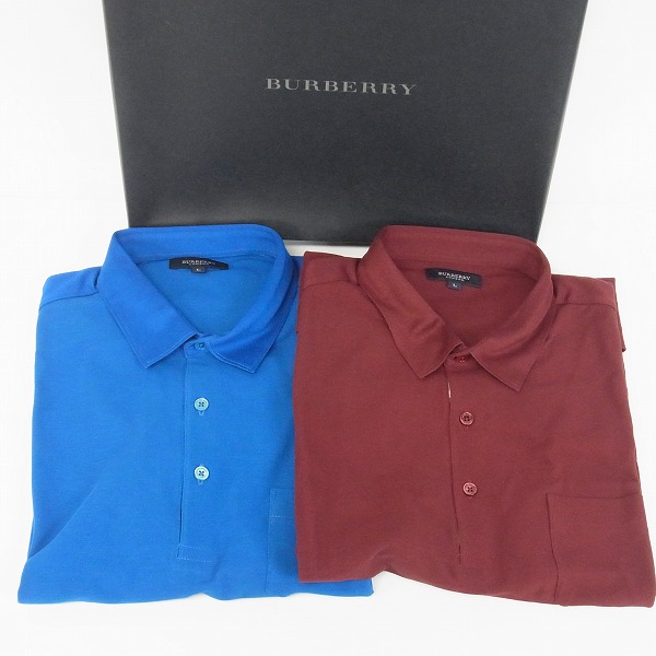 実際に弊社で買取させて頂いたBURBERRY LONDON/バーバリーロンドン ゴルフウェア 半袖ポロシャツ ブルー/ボルドー L 2点セット