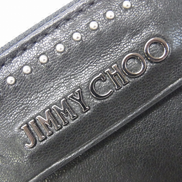 実際に弊社で買取させて頂いたJIMMY CHOO/ジミーチュウ DEREK MINI/ID ミニスタッズ付き Black サテンレザー・ミニクラッチバッグの画像 3枚目