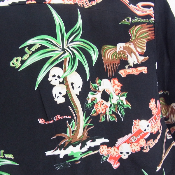 実際に弊社で買取させて頂いたBACKBONE/バックボーン レーヨン スカル アロハシャツ Lの画像 2枚目