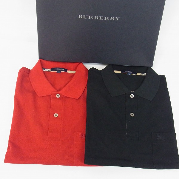 実際に弊社で買取させて頂いた【未使用】BURBERRY LONDON/バーバリーロンドン ゴルフウェア 半袖ポロシャツ ブラック/レッド L 2点セット