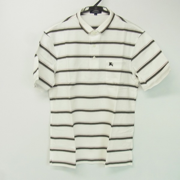 実際に弊社で買取させて頂いた【未使用】BURBERRY LONDON/バーバリーロンドン ゴルフウェア 半袖ポロシャツ ボーダー柄 ホワイト L