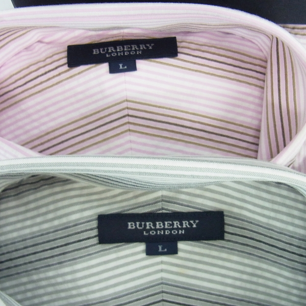 実際に弊社で買取させて頂いた【未使用】BURBERRY LONDON/バーバリーロンドン 半袖シャツ ストライプ柄 グレイ/ピンク L 2点セットの画像 1枚目
