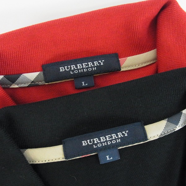 実際に弊社で買取させて頂いた【未使用】BURBERRY LONDON/バーバリーロンドン ゴルフウェア 半袖ポロシャツ ブラック/レッド L 2点セットの画像 1枚目