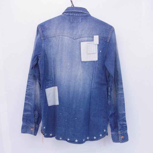 実際に弊社で買取させて頂いたM/エム 2015SS workers repair denim shirts 長袖  デニムシャツ リペア加工 インディゴ/M の画像 1枚目