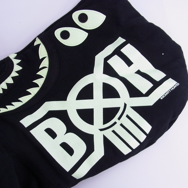 実際に弊社で買取させて頂いたA BATHING APE/アベイシングエイプ BOUNTY HUNTER GLOW IN THE DARK 蓄光 シャーク パーカー/Mの画像 6枚目