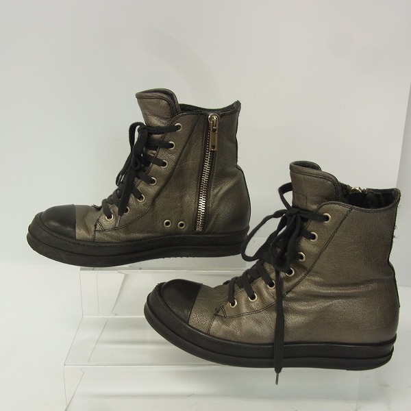 実際に弊社で買取させて頂いたRICK OWENS/リックオウエンス レースアップ ハイカット レザー スニーカー 39596/38の画像 3枚目