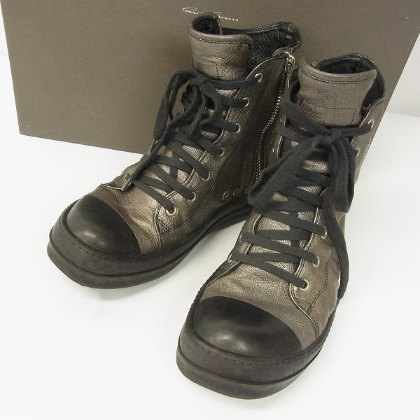 実際に弊社で買取させて頂いたRICK OWENS/リックオウエンス レースアップ ハイカット レザー スニーカー 39596/38