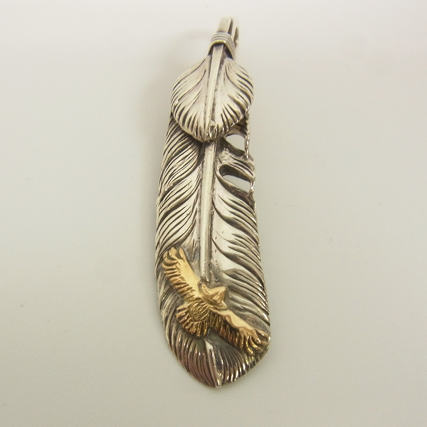 実際に弊社で買取させて頂いたARIZONA FREEDOM/アリゾナフリーダム K18イーグル付き 60mm ハートフェザー ペンダント/右向きの画像 1枚目