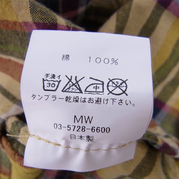 実際に弊社で買取させて頂いたM/エム コットン 長袖 チェックシャツ イエロー系/Mの画像 3枚目
