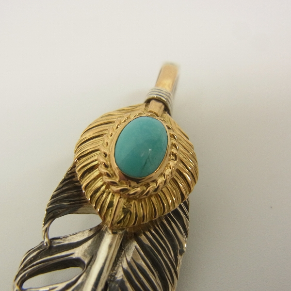 実際に弊社で買取させて頂いたARIZONA FREEDOM/アリゾナフリーダム 70mm K18/金ハート 金縄ターコイズ フェザーペンダントの画像 4枚目