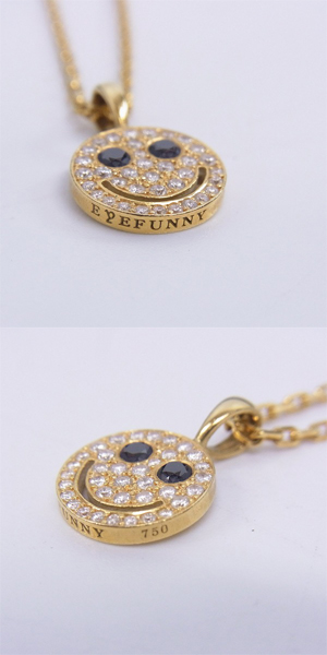 実際に弊社で買取させて頂いた【ギャラ付き】EYEFUNNY/アイファニー ダイヤモンド スマイル S ブラックアイズ/チェーン 18KYG/HSM005の画像 3枚目