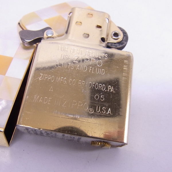 ZIPPO/ジッポー 1941レプリカ シェルチェック 天然黄蝶貝＆白蝶貝 2005 