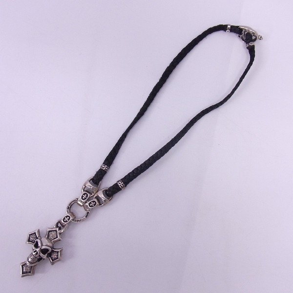 証明書】BWL/ビルウォールレザー Cクロススカルペンダント/wレザー  