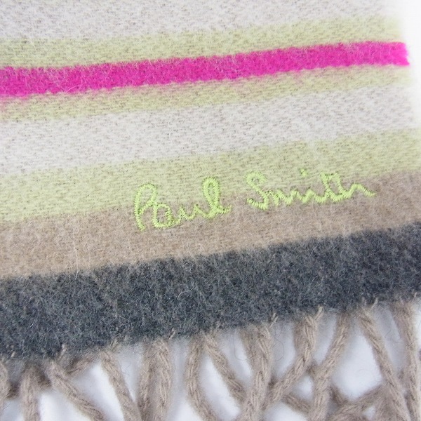実際に弊社で買取させて頂いたPaul Smith/ポールスミス ストライプ カシミヤ100％ マフラーの画像 1枚目