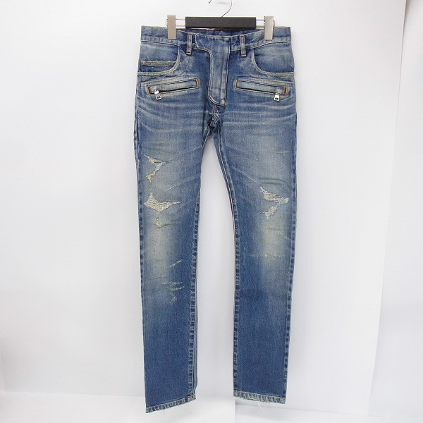 実際に弊社で買取させて頂いたBALMAIN/バルマン 17SS ダメージ加工 バイカーデニムパンツ S7H9001T021D/27