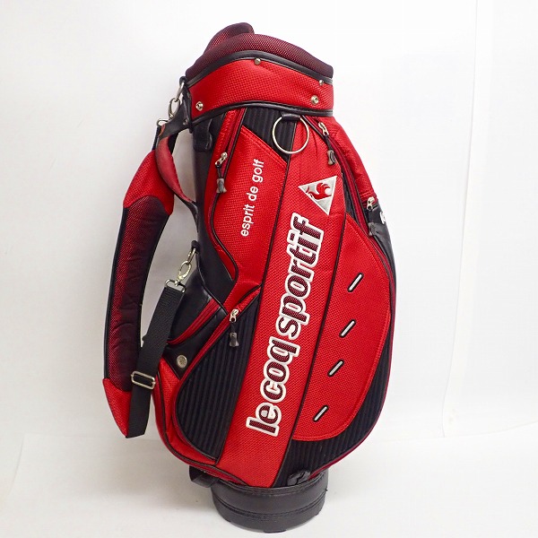 実際に弊社で買取させて頂いたle coq sportif/ルコックスポルティフ 9.0型 7分割 キャディバッグ/レッド×ブラック QQ1087の画像 2枚目