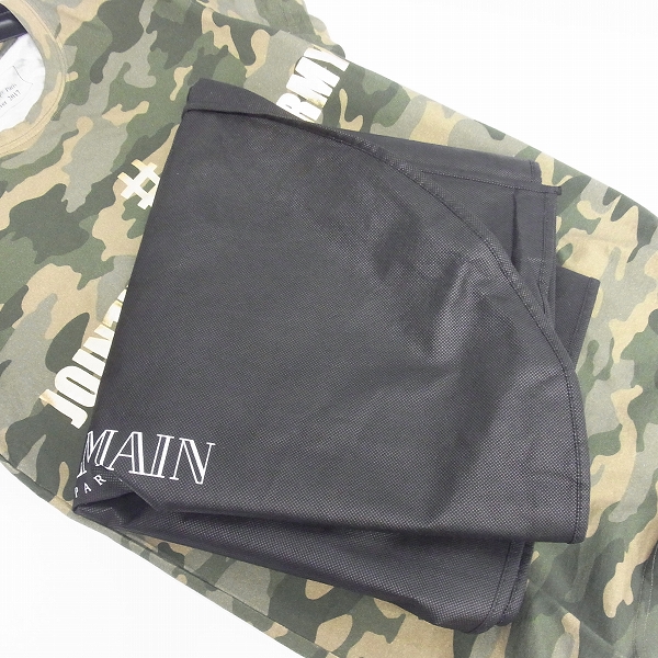 実際に弊社で買取させて頂いたBALMAIN/バルマン 17AW カモフラ ゴールドレタープリント カットソー W7H8601I042M/XSの画像 8枚目