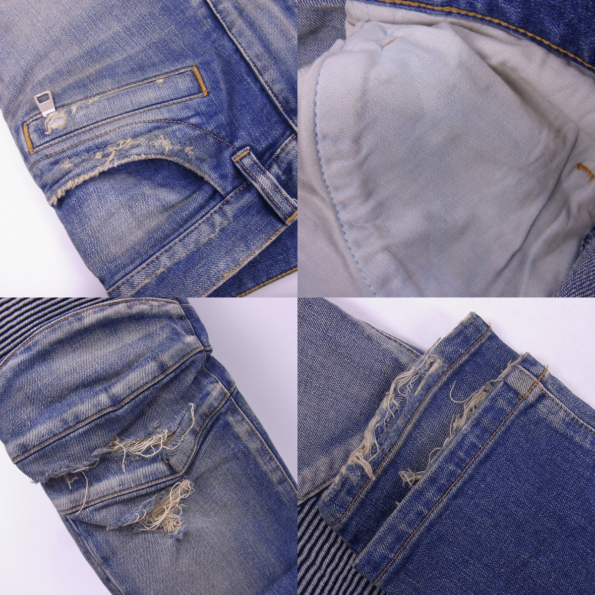 実際に弊社で買取させて頂いたBALMAIN/バルマン 16AW クラッシュダメージ バイカーデニムパンツ/P0HT551C710V/27の画像 8枚目