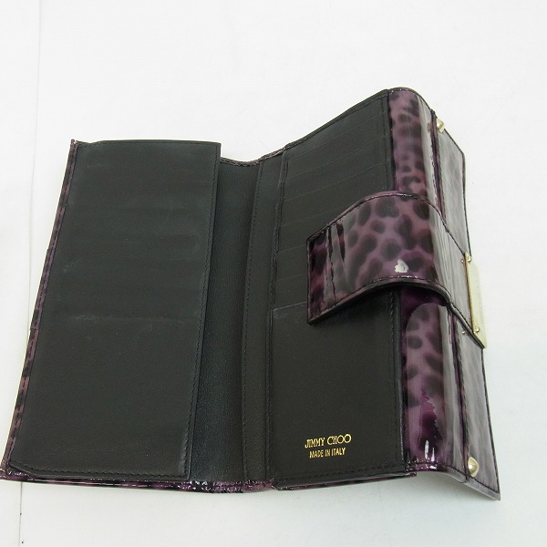 実際に弊社で買取させて頂いたJIMMY CHOO/ジミーチュウ 二つ折り Wホック 長財布 レオパ エナメルの画像 4枚目