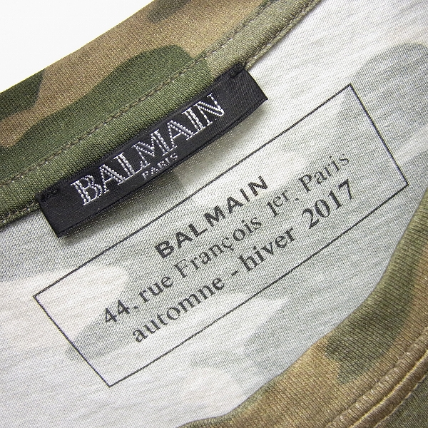 実際に弊社で買取させて頂いたBALMAIN/バルマン 17AW カモフラ ゴールドレタープリント カットソー W7H8601I042M/XSの画像 2枚目