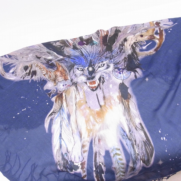 実際に弊社で買取させて頂いたBALMAIN/バルマン フリンジ ウルフ＆フェザーデザイン ストールの画像 1枚目