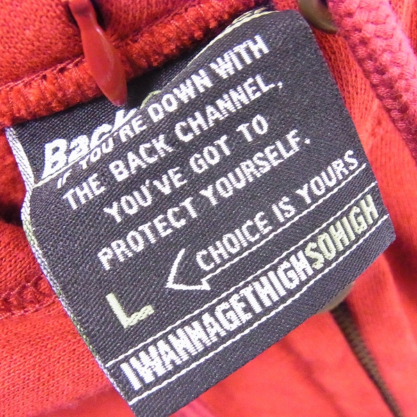 実際に弊社で買取させて頂いたBack Channel/バックチャンネル 裏起毛 ジップパーカー レッド/Lの画像 3枚目