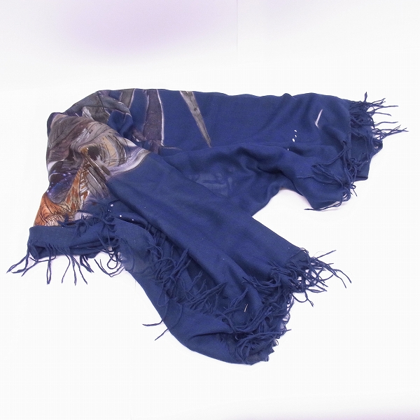 実際に弊社で買取させて頂いたBALMAIN/バルマン フリンジ ウルフ＆フェザーデザイン ストールの画像 3枚目