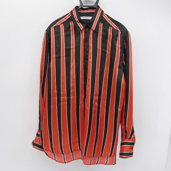 実際に弊社で買取させて頂いた【JPタグ】GIVENCHY/ジバンシー レッド＆ブラック ストライプ ロングスリーブ/長袖 シャツ BM603T Size：40