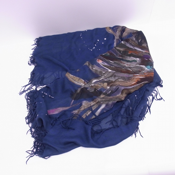 実際に弊社で買取させて頂いたBALMAIN/バルマン フリンジ ウルフ＆フェザーデザイン ストールの画像 2枚目