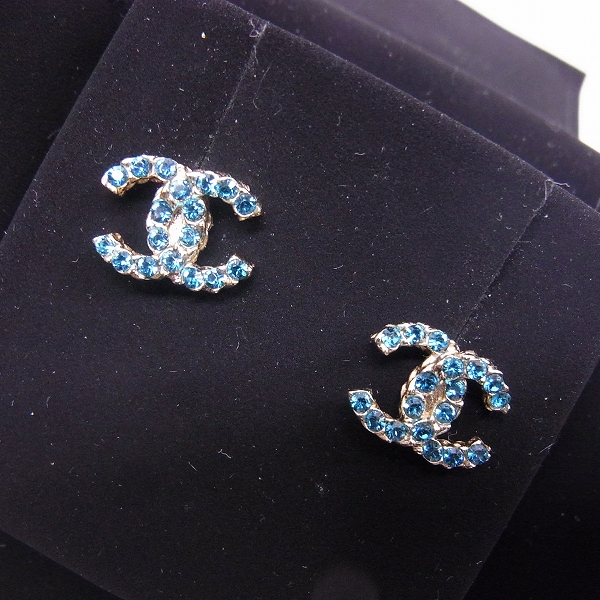 CHANEL/シャネル ココマーク ラインストーン ピアス ゴールド
