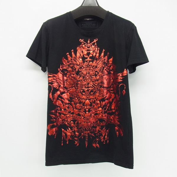 実際に弊社で買取させて頂いたBALMAIN/バルマン 15AW プリントTシャツ ブラック×レッド W5HJ601I518M/XS