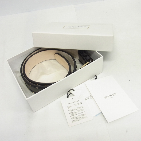 実際に弊社で買取させて頂いたBALMAIN/バルマン スタッズ レザーベルト ブラック×カーキ/85 の画像 7枚目