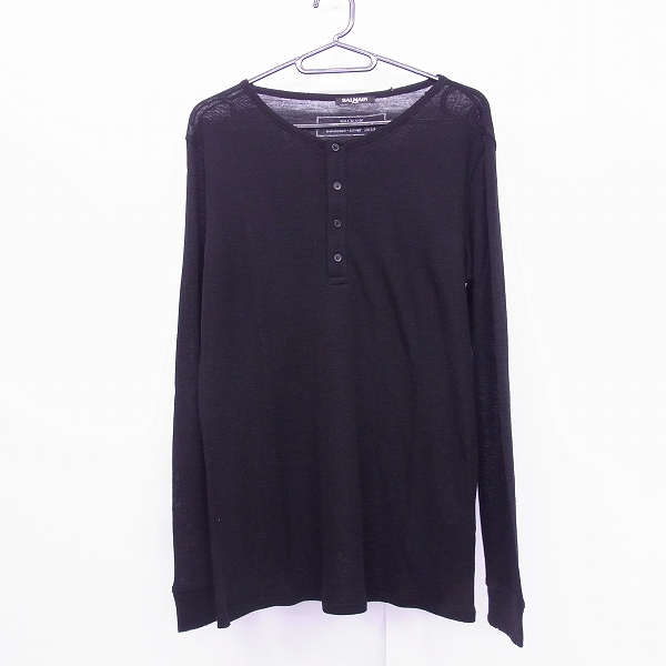 実際に弊社で買取させて頂いたBALMAIN/バルマン 15AW ウール ヘンリーネック ロングスリーブ カットソー W5HJ602D135 ブラック/XS