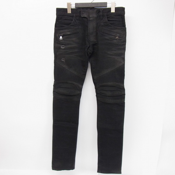 実際に弊社で買取させて頂いたBALMAIN/バルマン 13AW ダメージコーティング蛇腹バイカーデニムパンツ/T551 C308/27