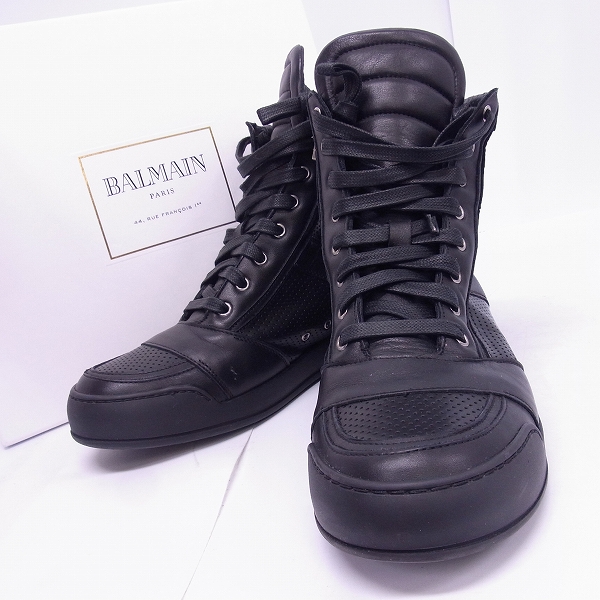 実際に弊社で買取させて頂いたBALMAIN/バルマン サイドジップ レザー ハイカットスニーカー S3HT300BA40/42
