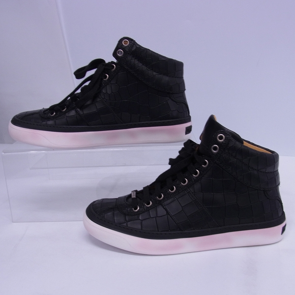 実際に弊社で買取させて頂いたJIMMY CHOO/ジミーチュウ ハイカットスニーカー クロコ型押し ブラック/40の画像 3枚目