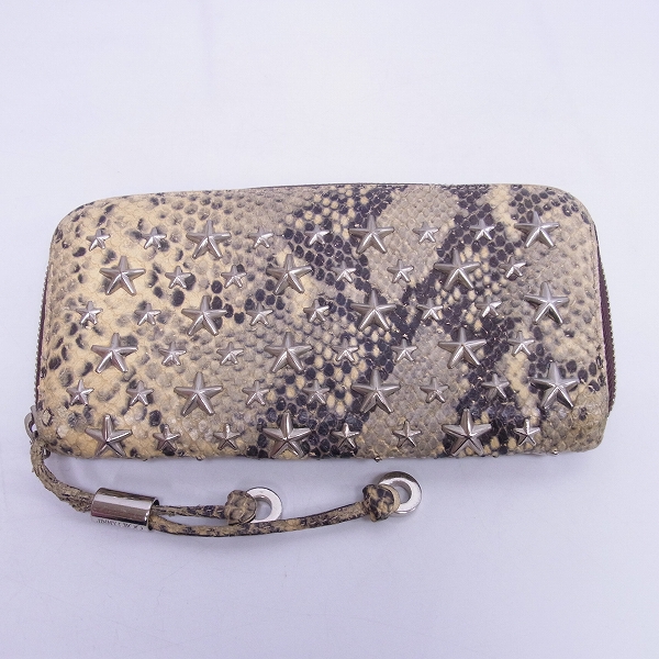 実際に弊社で買取させて頂いたJIMMY CHOO/ジミーチュウ パイソン/スタースタッズ ラウンドジップウォレットの画像 1枚目